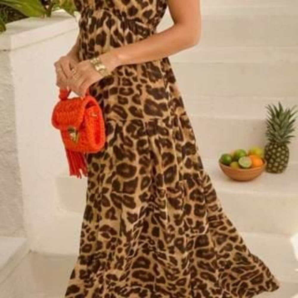 Flying Tomato Leopard Print Maxi Dress - Open Back, Tie Waist, Flowy